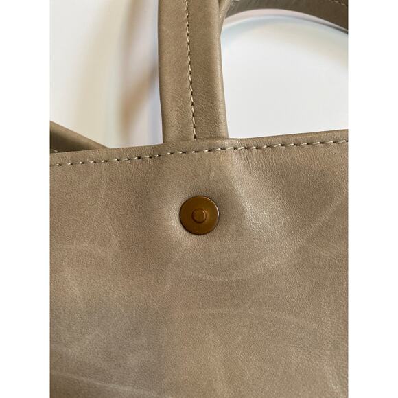 Feed The Children Of The World Leather Tote Bag Embossed Almond Shoulder Bag Tan - Picture 7 of 16